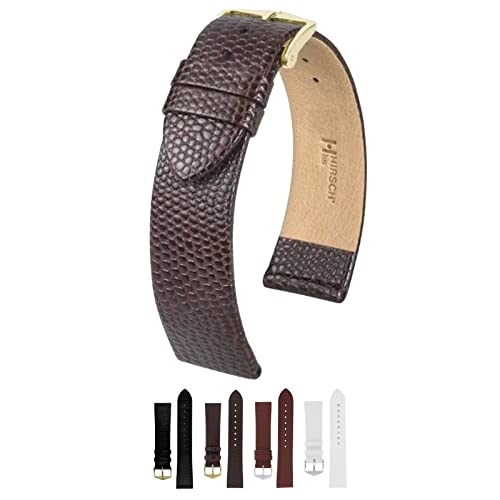 Hirsch Medea Uhrenarmband echtes Leder Eidechsenprägung braun glänzend 12mm M von HIRSCH H