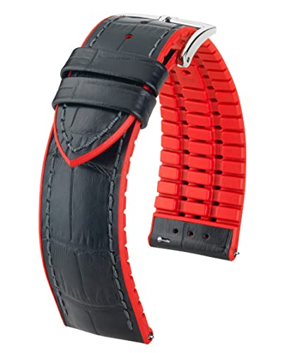 HIRSCH Herren Performance Uhrenarmband Modell Andy Größe Uhr 18 mm/Schließe 16 mm, Farbe Schwarz/rot von HIRSCH