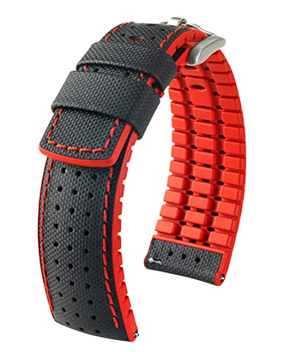 HIRSCH Herren Performance Uhrenarmband Modell Robby 22 mm Schwarz/rot von HIRSCH H
