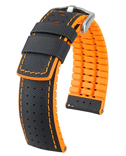 HIRSCH Herren Performance Uhrenarmband Modell Robby 24 mm Schwarz/orange von HIRSCH