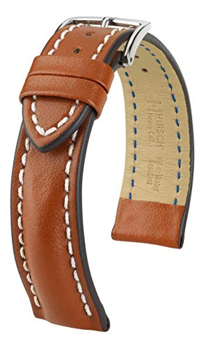HIRSCH Herren Uhrenarmband Kalbsleder Modell Heavy Calf Größe Uhr 18 mm/Schließe 16 mm, Farbe Goldbraun von HIRSCH