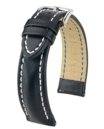 HIRSCH Herren Uhrenarmband Kalbsleder Modell Heavy Calf Größe Uhr 20 mm/Schließe 18 mm, Farbe Schwarz von HIRSCH