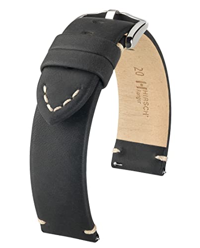 HIRSCH Herren Uhrenarmband Kalbsleder Modell Ranger 22 mm Schwarz von HIRSCH