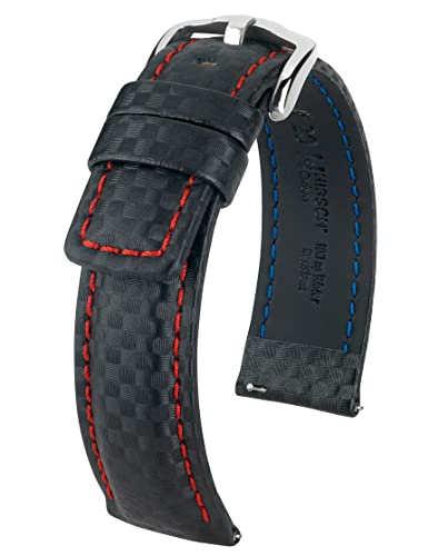 HIRSCH Herren Uhrenarmband Karbon Style Modell Carbon Größe Uhr 18 mm/Schließe 16 mm, Farbe Schwarz/rot von HIRSCH