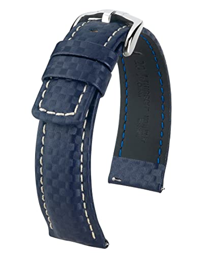 HIRSCH Herren Uhrenarmband Karbon Style Modell Carbon Größe Uhr 22 mm/Schließe 20 mm, Farbe Blau von HIRSCH