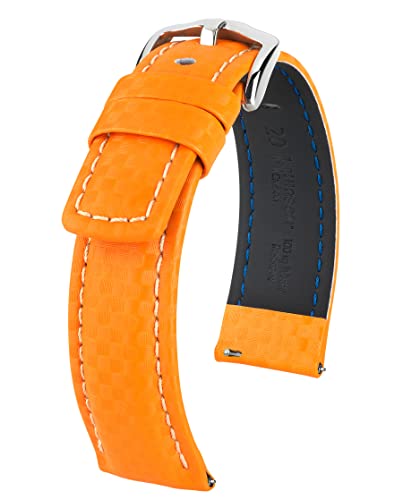 HIRSCH Herren Uhrenarmband Karbon Style Modell Carbon Größe Uhr 22 mm/Schließe 20 mm, Farbe Orange von HIRSCH