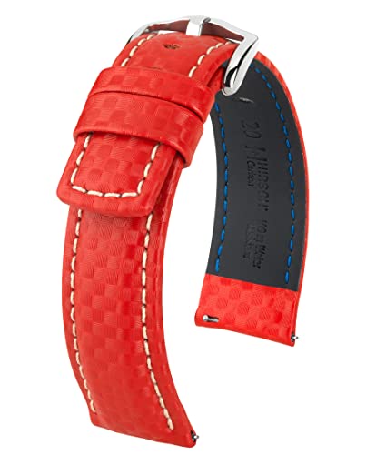 HIRSCH Herren Uhrenarmband Karbon Style Modell Carbon Größe Uhr 22 mm/Schließe 20 mm, Farbe Rot von HIRSCH