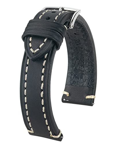 HIRSCH Herren Uhrenarmband Sattelleder Modell Liberty 20 mm Schwarz von HIRSCH H
