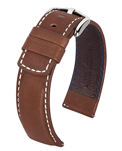 HIRSCH Herren Uhrenarmband Sattelleder Modell Mariner Größe Uhr 22 mm/Schließe 20 mm, Farbe Braun von HIRSCH H