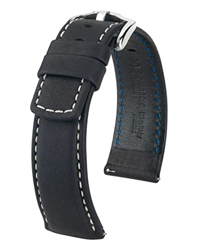 HIRSCH Herren Uhrenarmband Sattelleder Modell Mariner Größe Uhr 24 mm/Schließe 22 mm, Farbe Schwarz von HIRSCH