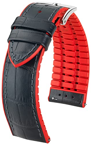 HIRSCH Uhren-Armband Andy L - Uhr-Band aus italienischem Kalbs-Leder mit Alligator-Prägung - Schwarz/Rot - 22 mm von HIRSCH