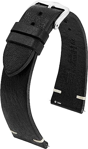 HIRSCH Uhren-Armband Bagnore L - Uhr-Band aus naturbelassenem Rinds-Leder im Vintage Retro-Look - Schwarz - 22 von HIRSCH