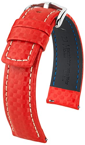 HIRSCH Uhren-Band Carbon L - modisches Premium-Lederband für Deine Armbanduhr - Rot - 22 mm von HIRSCH