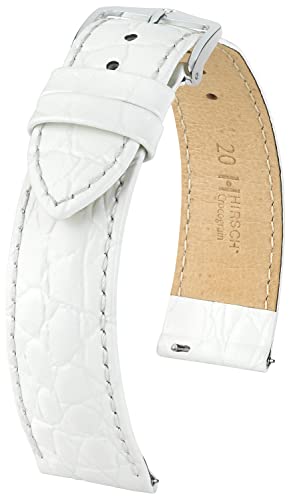 HIRSCH Uhren-Armband Crocograin L - Uhr-Band aus glänzendem Kalbs-Leder mit Krokodil-Prägung - Weiß - 18 mm von HIRSCH