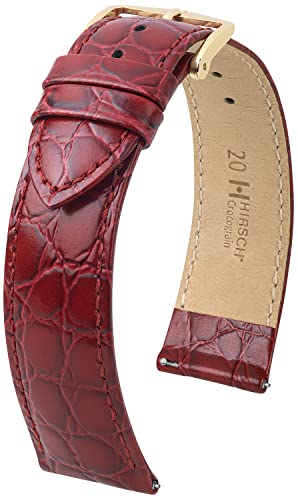 HIRSCH Uhren-Armband Crocograin M - Uhr-Band aus glänzendem Kalbs-Leder mit Krokodil-Prägung - Burgunder - 14 mm von HIRSCH