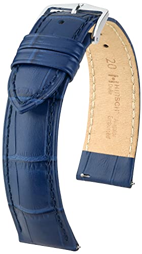 HIRSCH Uhren-Armband Duke L - Uhr-Band aus italienischem Kalbs-Leder mit Alligator-Prägung - Blau - 22 mm von HIRSCH