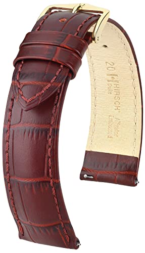 HIRSCH Uhren-Armband Duke L - Uhr-Band aus italienischem Kalbs-Leder mit Alligator-Prägung - Burgunder - 18 mm von HIRSCH