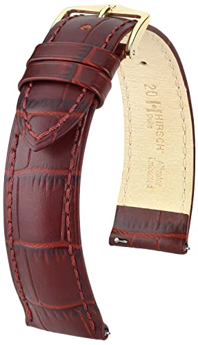 HIRSCH Uhren-Armband Duke L - Uhr-Band aus italienischem Kalbs-Leder mit Alligator-Prägung - Burgunder - 18 mm von HIRSCH H