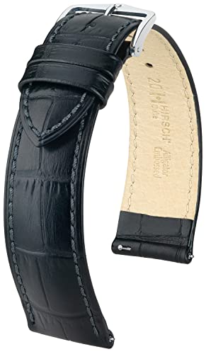 HIRSCH Uhren-Armband Duke L - Uhr-Band aus italienischem Kalbs-Leder mit Alligator-Prägung - Schwarz - 24 mm von HIRSCH