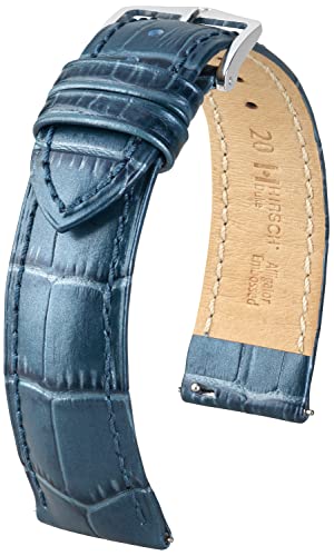 HIRSCH Uhren-Armband Duke M - Uhr-Band aus italienischem Kalbs-Leder mit Alligator-Prägung - Blau Metallic - 20 mm von HIRSCH H