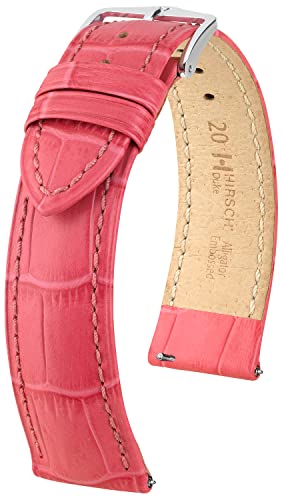 HIRSCH Uhren-Armband Duke M - Uhr-Band aus italienischem Kalbs-Leder mit Alligator-Prägung - Pink - 18 mm von HIRSCH