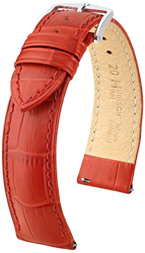 HIRSCH Uhren-Armband Duke M - Uhr-Band aus italienischem Kalbs-Leder mit Alligator-Prägung - Rot - 20 mm von HIRSCH