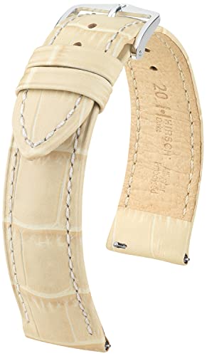 HIRSCH Uhren-Armband Duke M - Uhr-Band aus italienischem Kalbs-Leder mit Alligator-Prägung - Beige - 20 mm von HIRSCH