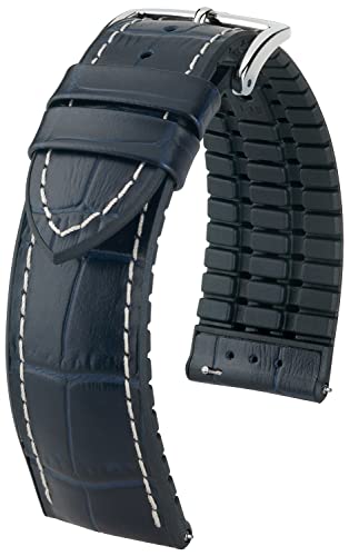 HIRSCH Uhren-Band George L - modisches Premium-Lederband für Deine Armbanduhr - Blau - 22 mm von HIRSCH