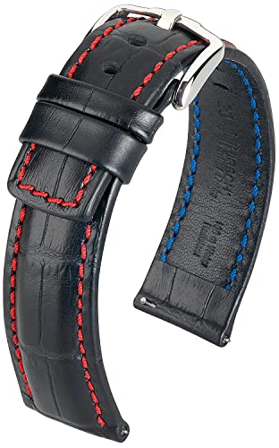 HIRSCH Uhren-Band Grand Duke L - Premium-Lederband für Deine Armbanduhr - Schwarz-Rot - 20 mm von HIRSCH