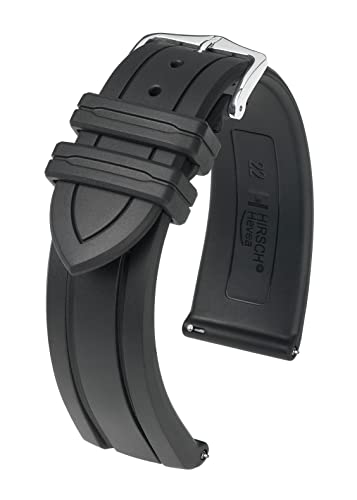 HIRSCH Uhren-Armband Hevea L - Uhr-Band aus italienischem Kalbs-Leder mit feiner Narbung - Schwarz - 22 mm von HIRSCH