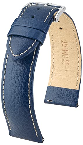 HIRSCH Uhren-Armband Kansas L - Uhr-Band aus widerstandsfähigem Kalbs-Leder mit Büffel-Prägung - Blau/Weiß - 16 mm von HIRSCH