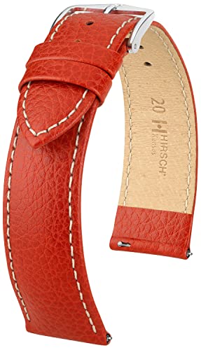 Hirsch Kansas Uhrenarmband - Uhrband aus super robustem Leder für Damen- & Herren-Uhren - mit Werkzeug - Rot/Weiß - 20 mm von HIRSCH H