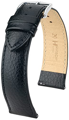 Hirsch Kansas Uhrenarmband - Uhrband aus super robustem Leder für Damen- & Herren-Uhren - mit Werkzeug - Schwarz - 20 mm von HIRSCH H