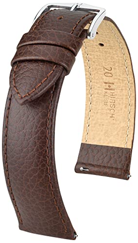 HIRSCH Uhren-Armband Kansas L - Uhr-Band aus widerstandsfähigem Kalbs-Leder mit Büffel-Prägung - Braun - 22 mm von HIRSCH