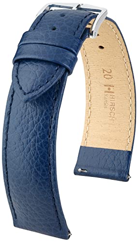 HIRSCH Uhren-Armband Kansas M - Uhr-Band aus widerstandsfähigem Kalbs-Leder mit Büffel-Prägung - Blau - 24 mm von HIRSCH