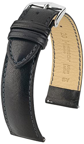 HIRSCH Uhren-Band Merino L - modisches Premium-Lederband für Deine Armbanduhr - Schwarz - 18 mm von HIRSCH