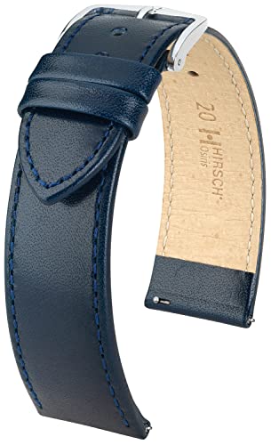 HIRSCH Uhren-Armband Osiris L - Uhr-Band aus glänzendem Kalbs-Leder mit feiner Struktur - Blau - 18 mm von HIRSCH