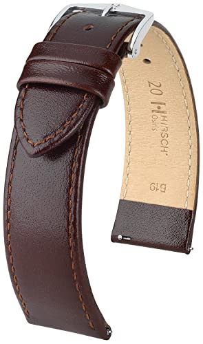 HIRSCH Uhren-Armband Osiris L - Uhr-Band aus glänzendem Kalbs-Leder mit feiner Struktur - Braun - 24 mm von HIRSCH