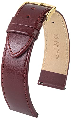 HIRSCH Uhren-Armband Osiris L - Uhr-Band aus glänzendem Kalbs-Leder mit feiner Struktur - Burgunder - 20 mm von HIRSCH