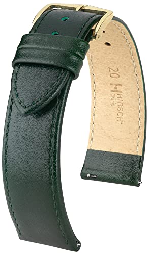 HIRSCH Uhren-Armband Osiris L - Uhr-Band aus glänzendem Kalbs-Leder mit feiner Struktur - Dunkelgrün - 18 mm von HIRSCH