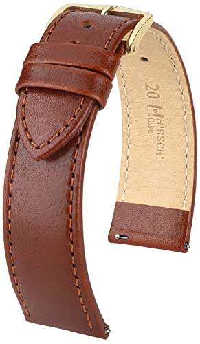 HIRSCH Uhren-Armband Osiris L - Uhr-Band aus glänzendem Kalbs-Leder mit feiner Struktur - Mittelbraun - 18 mm von HIRSCH