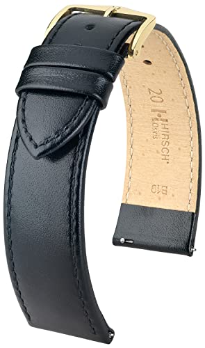HIRSCH Uhren-Armband Osiris L - Uhr-Band aus glänzendem Kalbs-Leder mit feiner Struktur - Schwarz - 16 mm von HIRSCH