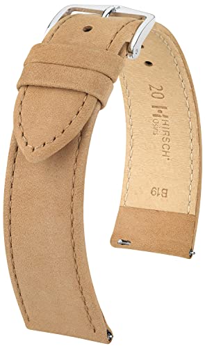 HIRSCH Uhren-Armband Osiris Nubuk L - Uhr-Band aus naturbelassenem Kalbs-Leder - Beige - 20 mm von HIRSCH H