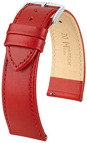 HIRSCH Uhren-Armband Osiris M - Uhr-Band aus glänzendem Kalbs-Leder mit feiner Struktur - Rot - 14 mm von HIRSCH