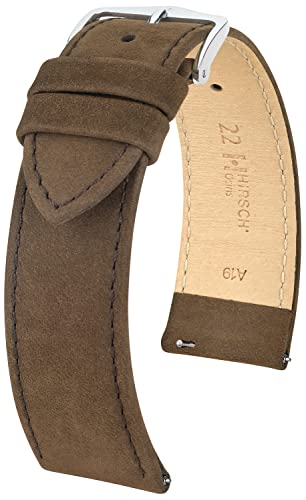 HIRSCH Uhren-Armband Osiris Nubuk L - Uhr-Band aus naturbelassenem Kalbs-Leder - Braun - 22 mm von HIRSCH H