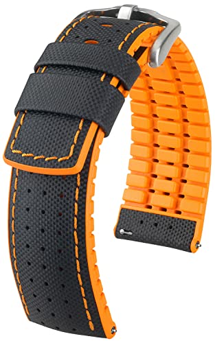 HIRSCH Uhren-Band Robby L - Premium-Lederband für Deine Armbanduhr - Schwarz/Orange - 22 mm von HIRSCH