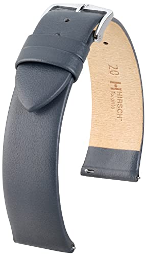 HIRSCH Uhren-Armband Toronto L - Uhr-Band aus italienischem Kalbs-Leder mit feiner Narbung - Grau - 20 mm von HIRSCH