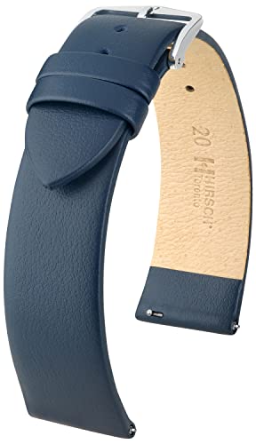 HIRSCH Uhren-Armband Toronto L - Uhr-Band aus italienischem Kalbs-Leder mit feiner Narbung - Blau - 22 mm von HIRSCH