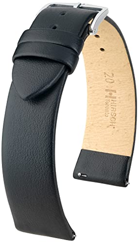 HIRSCH Uhren-Armband Toronto L - Uhr-Band aus italienischem Kalbs-Leder mit feiner Narbung - Schwarz - 20 mm von HIRSCH