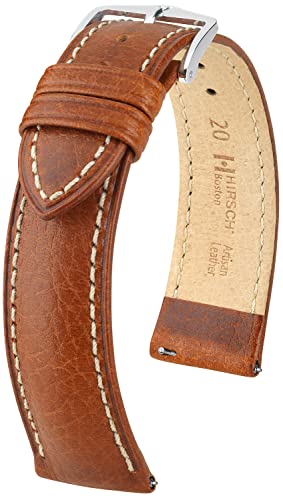 HIRSCH Uhren-Band Boston L - modisches Premium-Lederband für Deine Armbanduhr - Goldbraun - 22 mm von HIRSCH